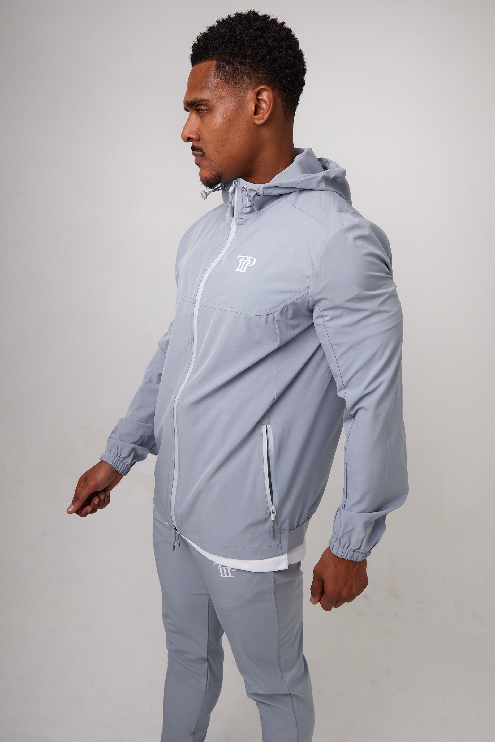 Mens Pro Active Tapered Fit Tracksuit Top Grey White 03