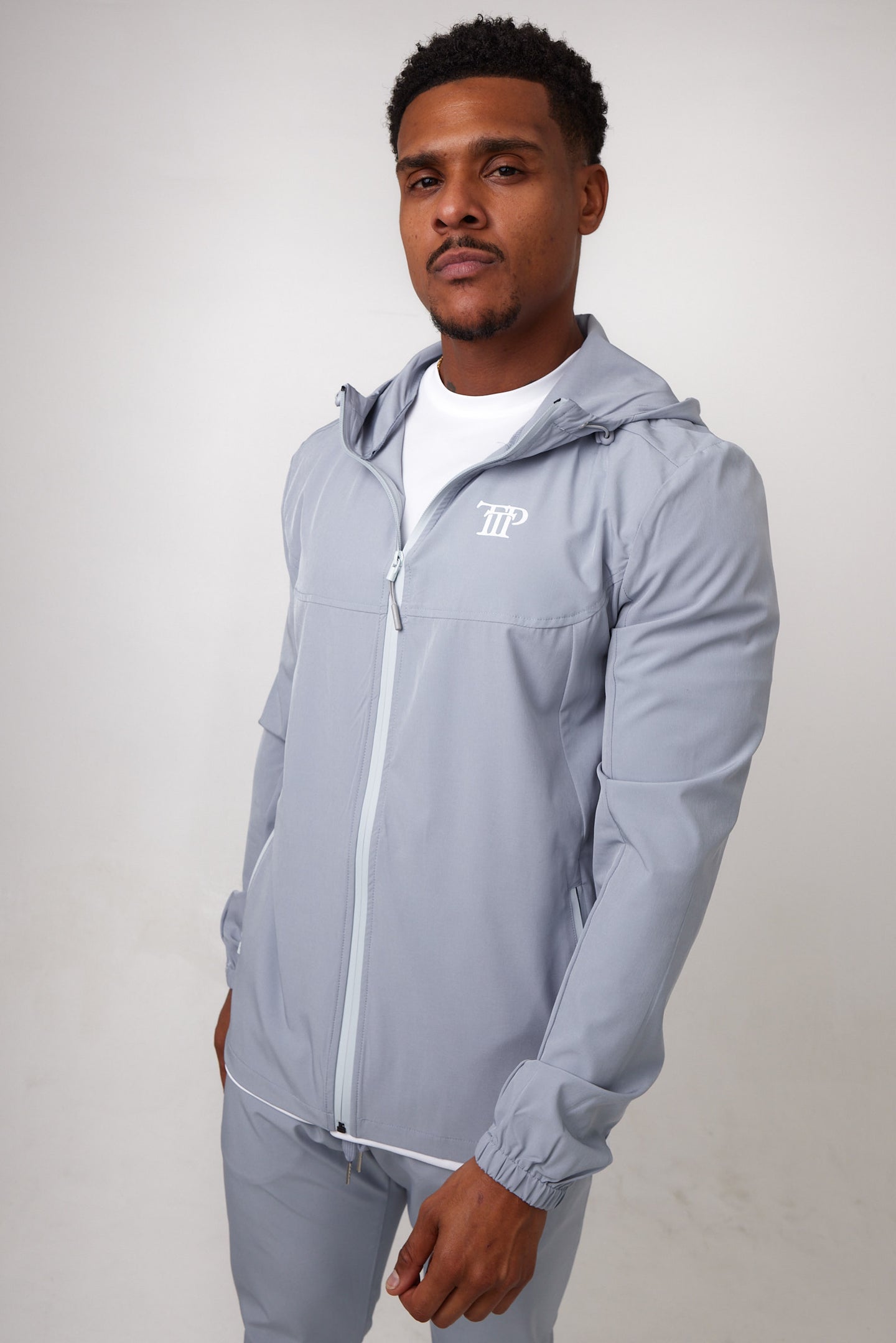 Mens Pro Active Tapered Fit Tracksuit Top- Grey/White 03