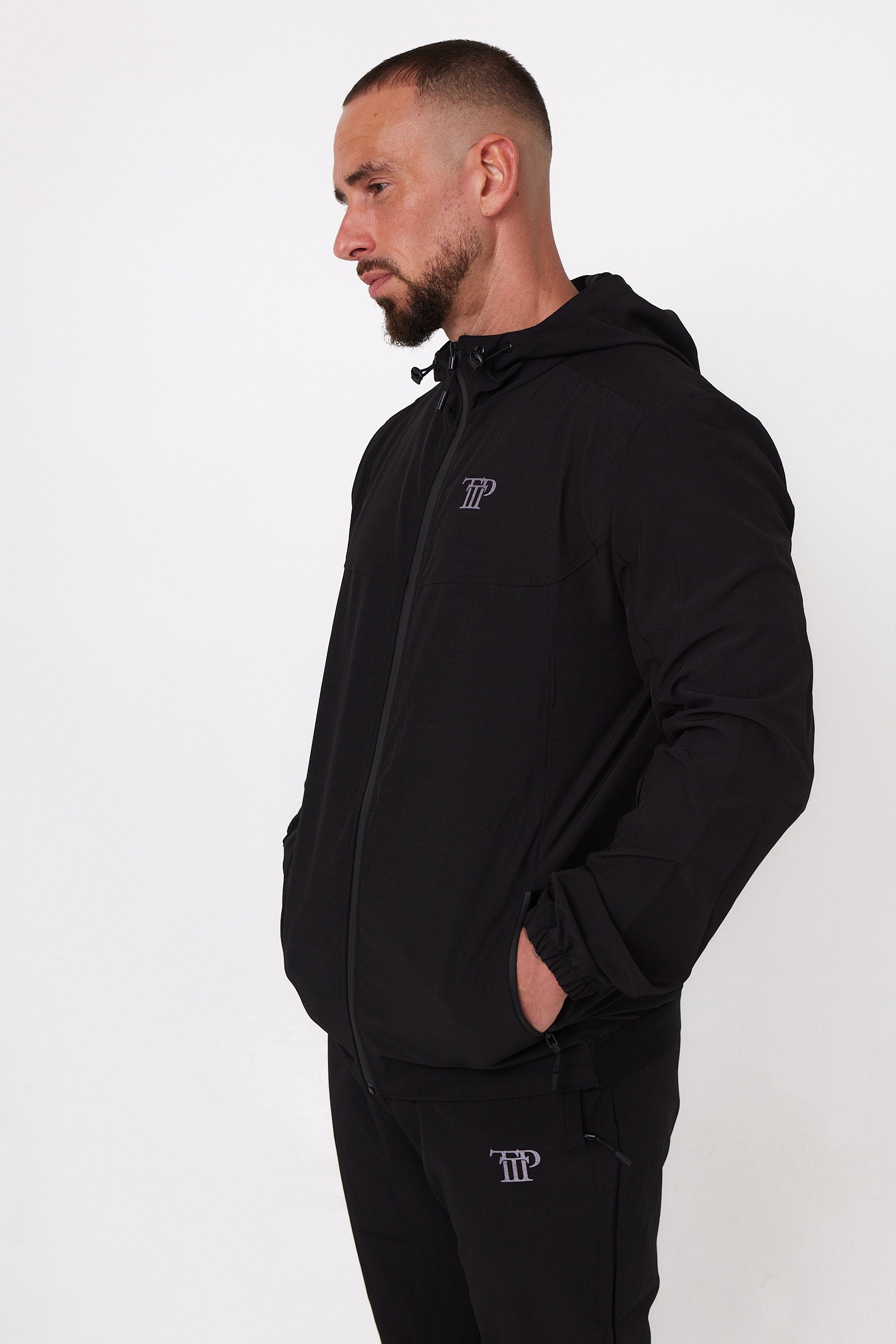 Mens Pro Active Tapered Fit Tracksuit Top- Black/Reflective 01